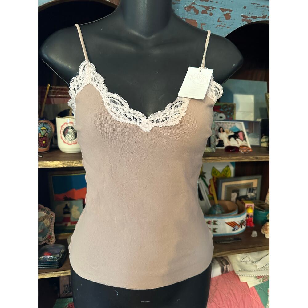 NWT VINTAGE ONLY HEARTS NUDE MESH W/CREAM LACE CAMI CAMISOLE M/L